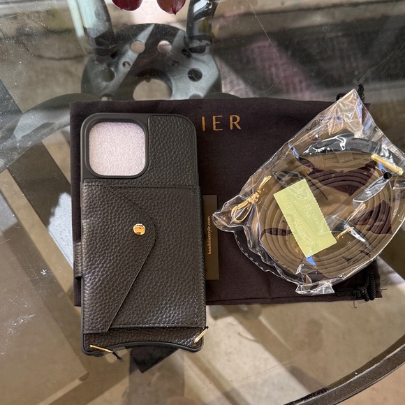 NWT Bandolier Black Leather iPhone 14 Pro Max Phone Case with Strap - Picture 2 of 2